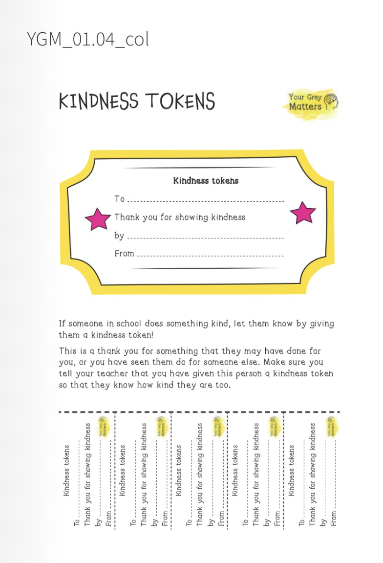kindness tokens worksheet
